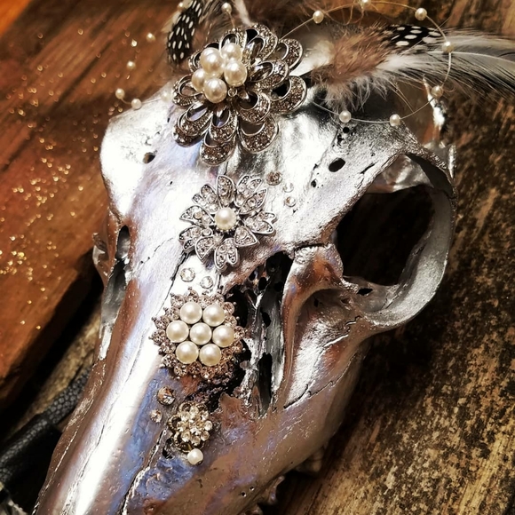 💥Deer Skull Feathers Swarovski Crystals Home Decor - Picture 3 of 3